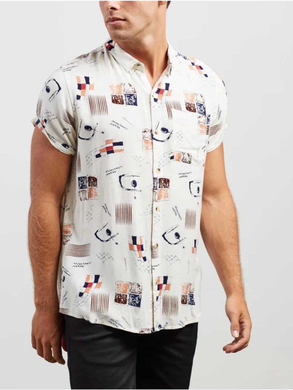Rolla's Mens Abstract Geometric Short Sleeve Button Up Shirt Viscose Size S